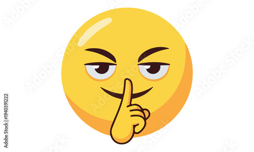Mischievous Yellow Emoji Face Making a Secret Shush Gesture