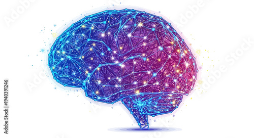 Abstract visualization of a human brain with glowing neural connections and nodes, representing artificial intelligence and cognitive processes.
