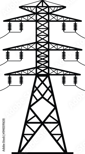 High Voltage Electric Transmission Tower Silhouette Representing Power Distribution, Electricity Grid Infrastructure, Energy Supply Network and Industrial Utility Technology Concept