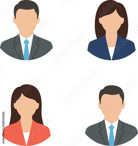 Business Avatar Icon Set with Male and Female Professional Characters in Formal Suit Flat Design Corporate Profile Illustration