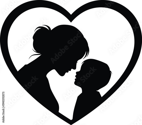 Mother and child affection heart shaped silhouette