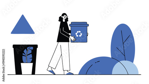 Woman carrying recycling box abstract concept vector illustrations
