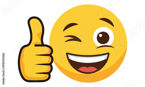 Photos Winking Emoji Face with Big Smile and Thumbs Up