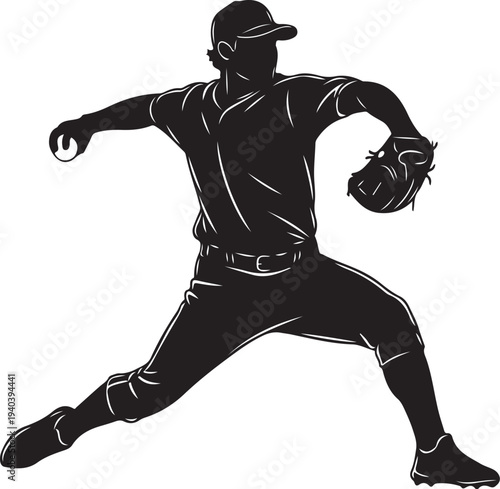 Baseball Player Pitching with Dynamic Motion and Strength Illustrated