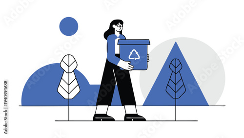Woman carrying recycling box abstract concept vector illustrations