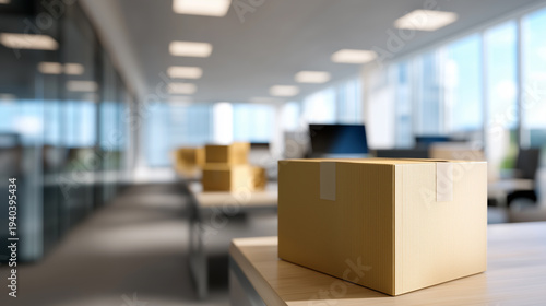 Wallpaper Mural Office worker packing belongings into cardboard box while leaving workplace during company layoffs and restructuring. Torontodigital.ca