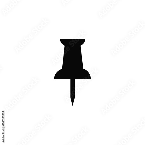 Simple Black Push Pin Icon Silhouette Flat Design Isolated on White Background Symbol for Notice Board Reminder Stationery Office Supply Tool for Presentation and Projects