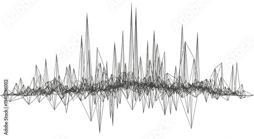 Abstract Black and White Sound Wave or Data Visualization Graphic on Isolated White Background