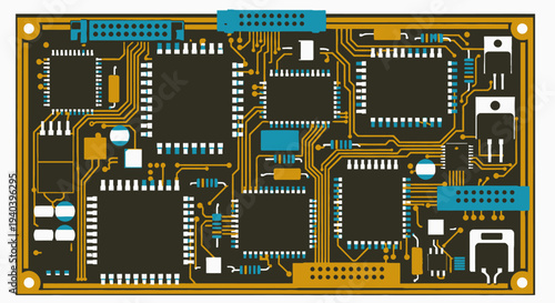 Detailed Electronic Board with Numerous Microchips and Components on Isolated White Background, Illustrating Advanced Computing Hardware