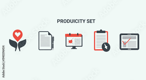Productivity and Business Management Icon Set for Planning and Organization on Light Grey Background