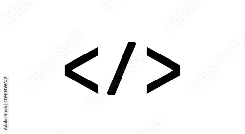 Large HTML code tag symbol "</>", representing programming and web development, rendered as a simple black icon on an isolated white background.