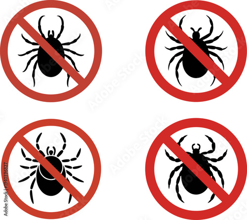No Tick Symbol Warning Sign Pest Control Prohibition Icon Set