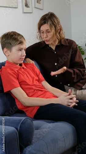 Mother talking to Child, Parenting and Discipline Concept, vertical video
