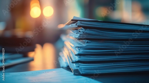 Documents stacked on desk