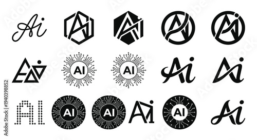 Collection of vector web icon elements featuring black circle button shapes with a set of letters and numbers for business website design