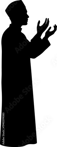 Devout man praying with raised hands