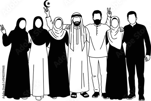 Group of diverse muslim friends standing together