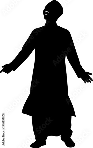 Man in traditional clothing expressing pure joy and laughter silhouette
