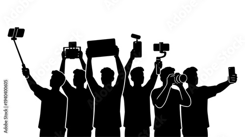 People Recording Event with Smartphones and Cameras Citizen Journalism Silhouette