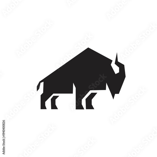 Geometric Black Bison Silhouette Logo Design Vector Illustration