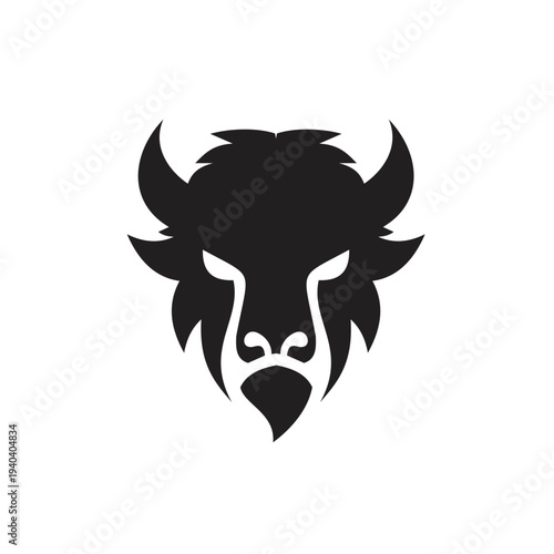 Stylized Black Bison or Bull Head Logo Icon Vector Illustration