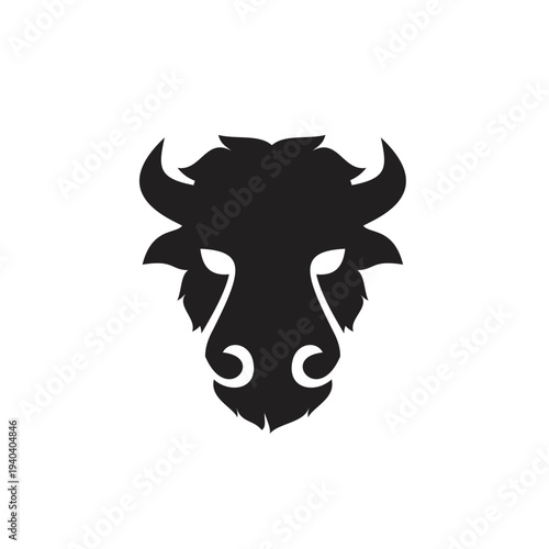 Black Buffalo Head Logo Silhouette Icon Vector Illustration