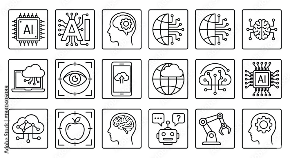 Fototapeta premium A comprehensive collection of vector icons and business symbols featuring people, web design elements, communication signs, and internet buttons for professional mobile and computer interface