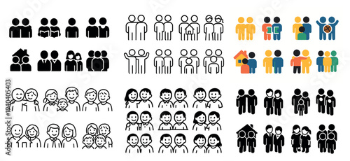 Community icons with adults and children minimal