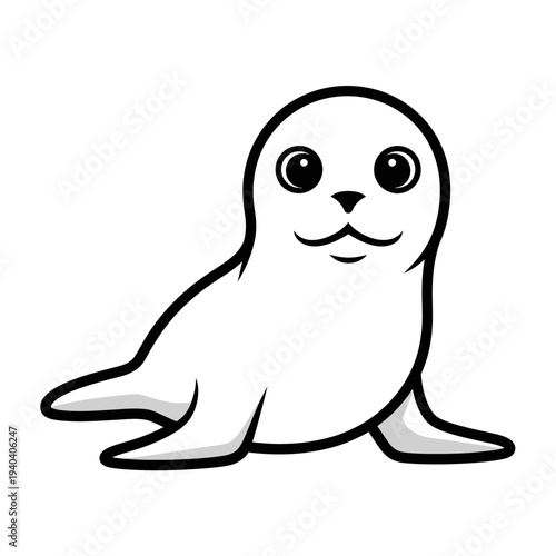 Cute White Seal Cartoon Illustration