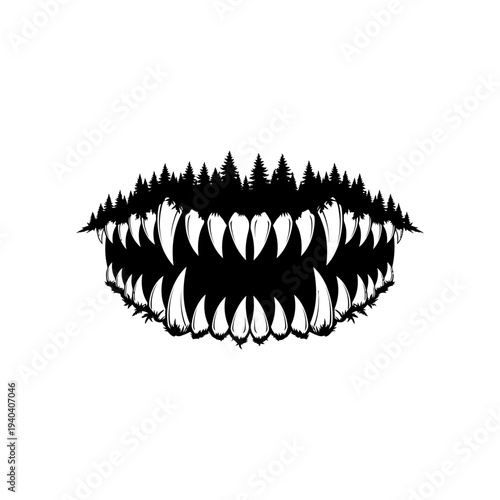 Monstrous Forest Mouth with Sharp Teeth, Spooky Halloween Concept