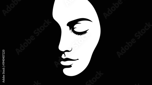 Mysterious Woman's Face in Shadow, Abstract Portrait, Black and White
