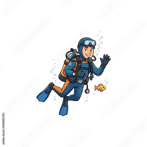 vector illustration of a seadiver