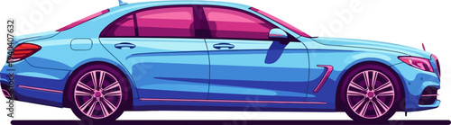 Sky blue executive sedan with purple window tint