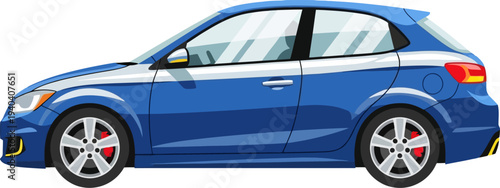 Sleek blue hatchback car showing side profile