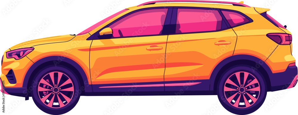 Naklejka premium Stylized yellow crossover vehicle featuring vibrant pink windows