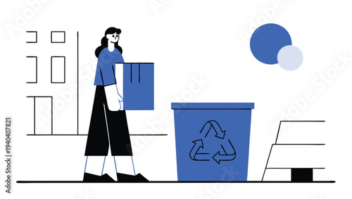 Woman carrying recycling box abstract concept vector illustrations