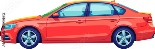 Vibrant red passenger sedan featuring a streamlined profile