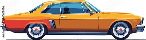 Vintage orange muscle car reflecting classic automotive style