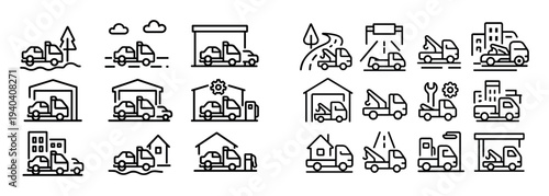 Moving icons with truck house garage outline