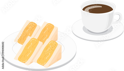 厚焼き玉子のサンドイッチとコーヒーのセットイラスト