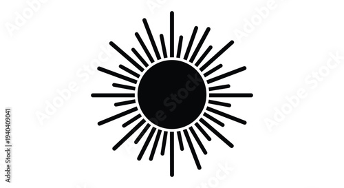 A black sunburst icon with rays on a pure for design use, Generative AI.