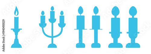 Shabbat Candle Icon Set – Jewish Ritual Candelabra, Religious Holiday Vector Symbol