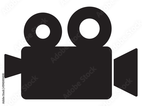 Black Retro Movie Camera Icon - Vintage Cinema Projector Vector Silhouette