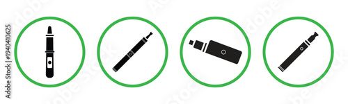 No Smoking No Vaping Sign Icon Set – Vape Allowed, Prohibition Health Symbol Vector