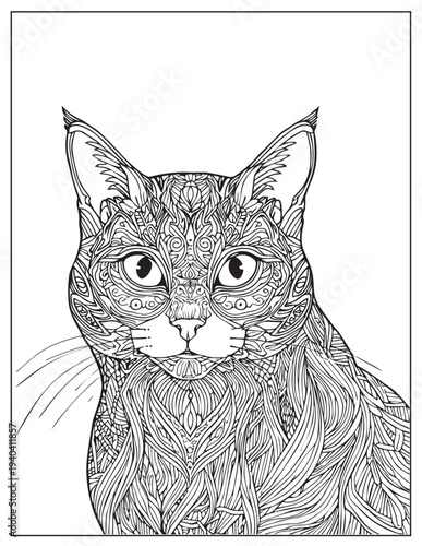 Symmetrical Twin Cats Mandala Circular Design8.eps