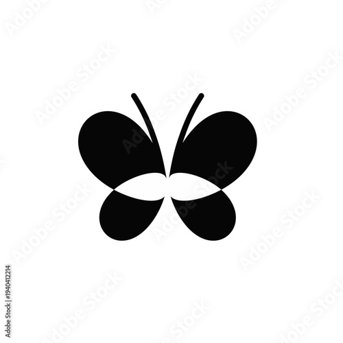 Minimalist Black Butterfly Icon with Abstract Geometric Wings