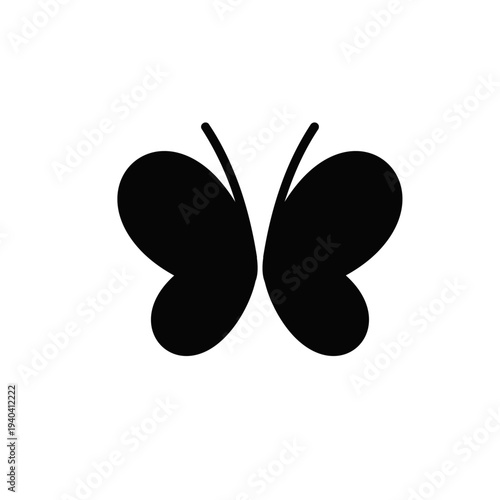 Simple Black Butterfly Icon Silhouette on White Background, Minimalist Graphic Design Element