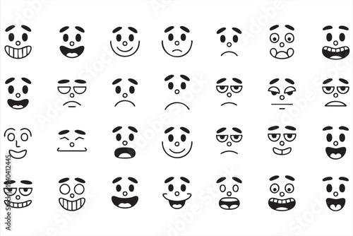 Minimal line art emoticon collection for messaging apps and social media interfaces