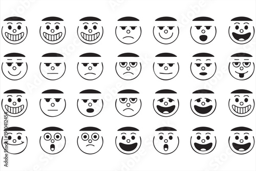 Black and white emotion face icons for chat, reactions, and digital communication design