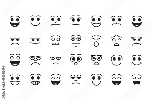 Modern emoji expression symbols for app interfaces and communication graphics